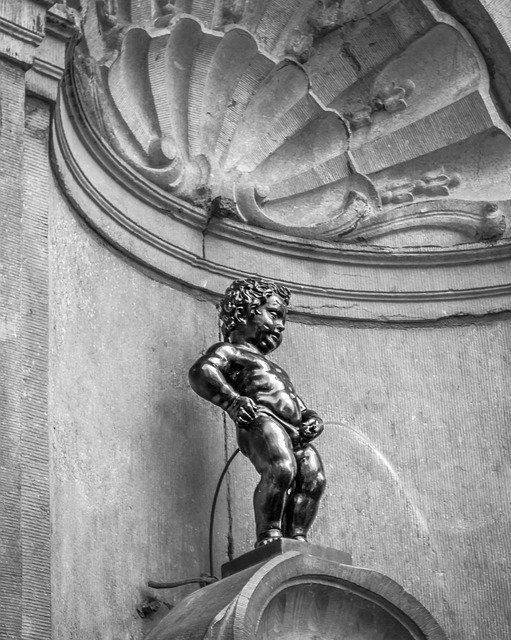 Manneken Pis, the statue of the peeing boy in Brussels, Belgium.