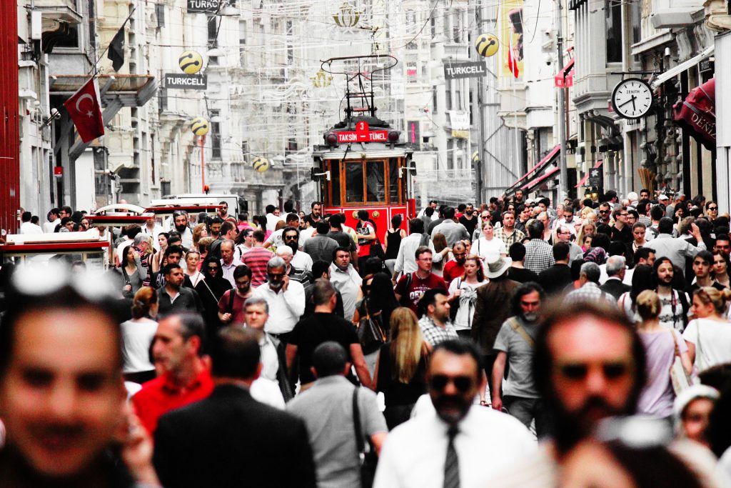 A crowded street in Turkey.